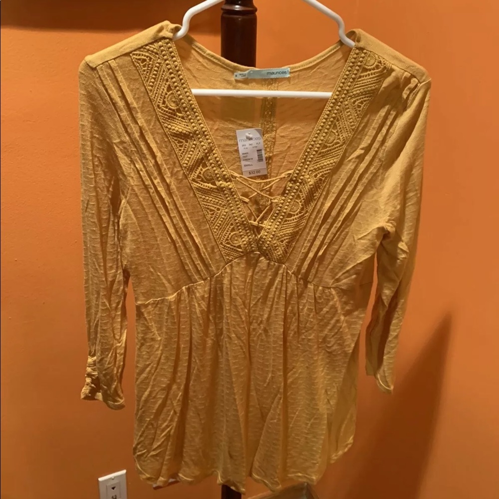 Maurices 3/4 Long Sleeve Yellow Blouse